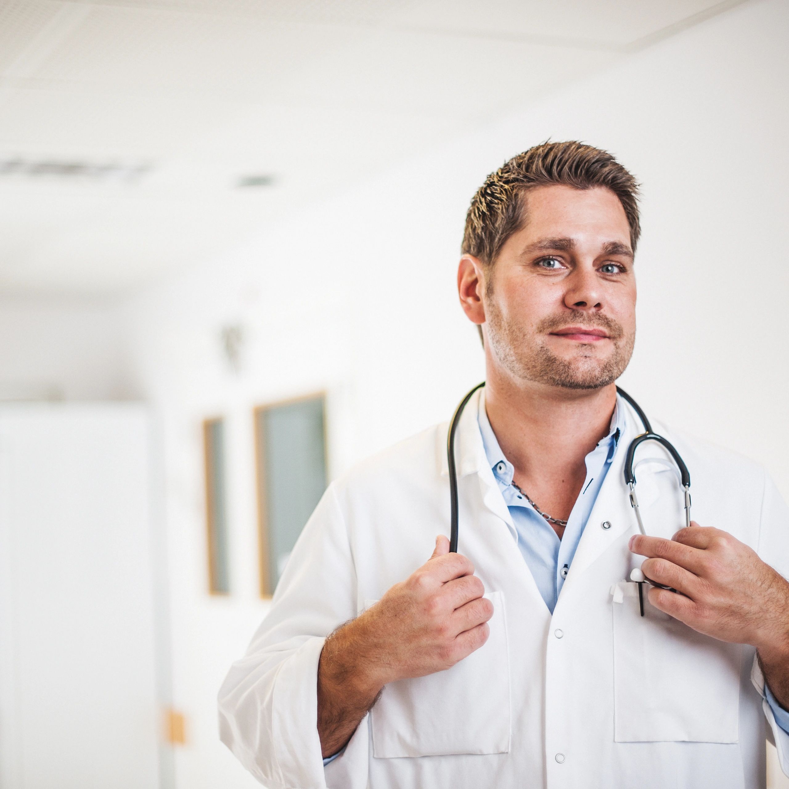 Portrait of a doctor in a hospital corridor